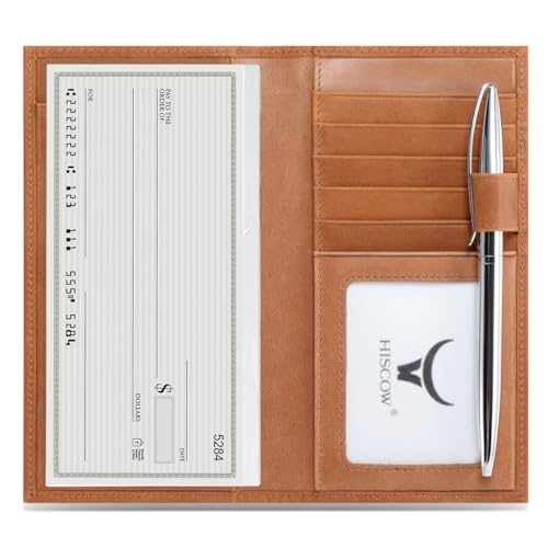 Image of HISCOW Soft Leather Checkbook Cover & Card Holder with Divider - Italian Calfskin (Vintage Brown)