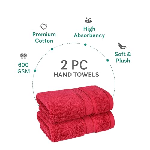 Image of Trident Towels for Hand, Indulgence Collection, 100% Cotton Towels for Men /Women, Premium Hand Towel Set, 600 GSM, 2 Pc Hand Towel, 40 cm x 60 cm - Blood Red