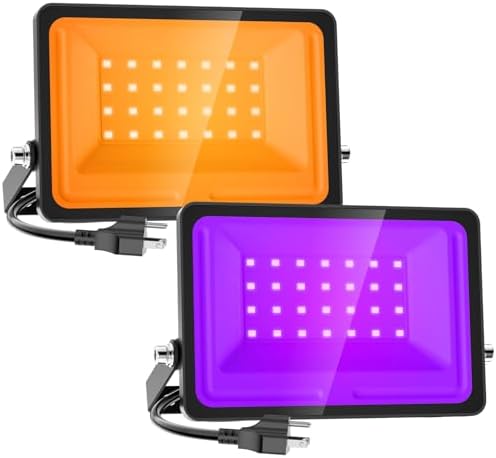Onforu Orange and Purple Halloween Lights, 30W Dusk to Dawn Floodlight 2 Pack LED Flood Light Outdoor Decoration, Auto ON/Off Plug in Flood Light, IP65 Waterproof Uplighting Uplights for Party Garden