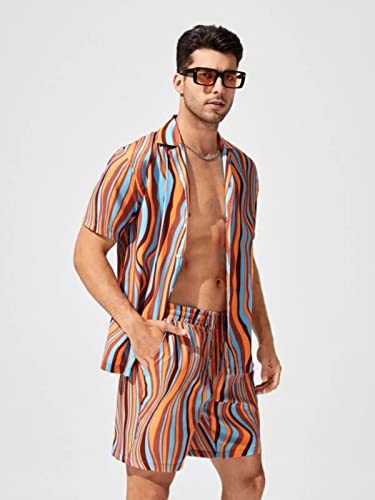 Image of Leriya Fashion Co-ord Set for Men T-Shirt & Shorts Nightwear Set | Summer Loungewear, Beachwear & Night Suit for Daily Comfort, Rayon, Striped