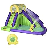 Outsunny Aufblasbare Hüpfburg mit Gebläse Hüpfburg mit Wasserrutsche XXL Wasserpark für Kinder von 3 bis 8 Jahren Kletterwand Trampolin Outdoor Garten 395 x 355 x 235 cm