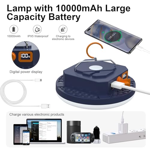 Image of 10000mAh 4000LM Camping Light 4 Light Modes Portable LED Camping Lantern Rechargeable Light 30W with Digital Power Display and Magnet , IPX5 Waterproof Tent Lights Power Failure Emergency Light