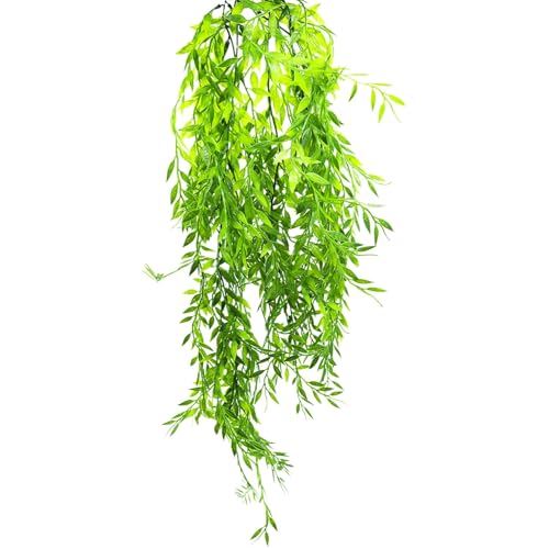 1 Pack Artificial Hanging Plants, Plastic Fake Ferns Ivy Artificial Trailing Plants, Fake Vine Hanging Basket, Faux Plant with Willow Leaves for Indoor Outdoor, Garden, Bedroom, Wall Decoration