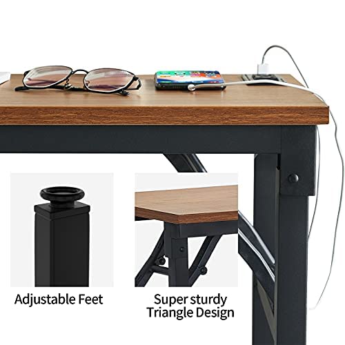 Computer Desk 31.5", Foldable Home Office Writing Desk For Small Place, Corner Study Desk With Charing Port, Space Saving Computer Table With Black Metal Frame, No Assembly Required, Walnut #TOP6