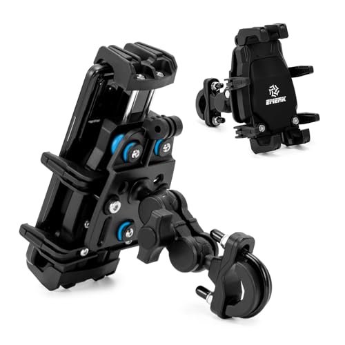 EMERK Motorcycle Phone Mount - Anti-Shake Phone Holder with Vibration Dampener Fits 4.7''-7.2'' Smartphones, Adjustable Heavy-Duty Handlebar Mount for Bike Bicycle Scooter ATV (0.5''-1.3'' Handlebars)