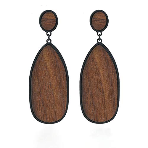 KaFu Statement Earrings Wooden Earrings for Women - Big Round Circle Geometric Wood Drop Dangle Hook Earrings Fashion Cute
