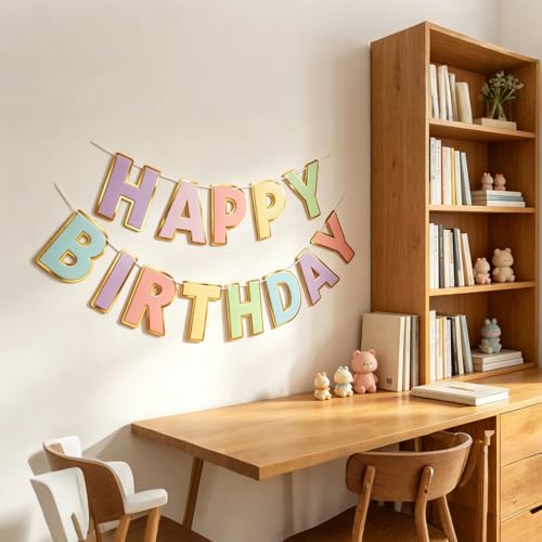 Image of Fecedy Macaron Superlarge Alphabet Happy Birthday Banner Bunting Pre-Strung No DIY for Birthday Party Decorations