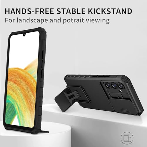 Image of Back Cover Case for Samsung Galaxy A54 5G | Sliding Camera Shield | Stereoscopic Stand | 360 Protection Mobile Phone Case Cover for Samsung Galaxy A 54 / A54 5G | New PC, Black Back Cover