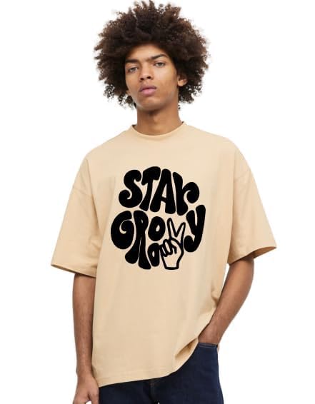 HawkZ LIFESTYLEStay Groovy Printed Stylish Half Sleeves Oversized T-Shirt for Men's and Boy's