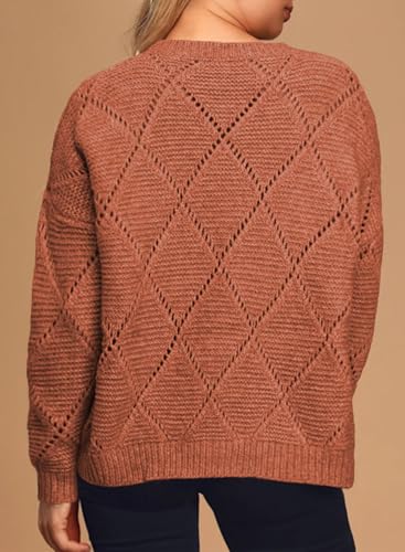 Eytino Plus Size Sweaters for Women Casual Crewneck Long Sleeve Crochet Knit Lightweight Pullover Jumper Tops(1X-5X)2