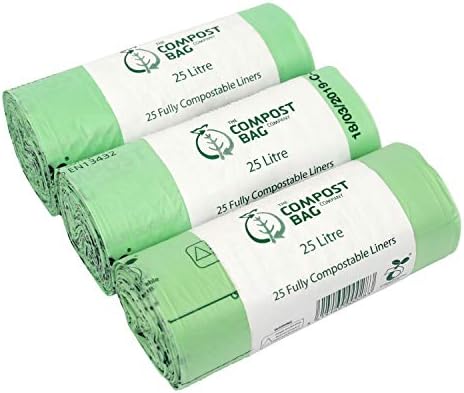 25 Litre x 75 Compostable Caddy Bags - Compost Bag Kitchen Food Waste Compost Liners 25L - EN 13432 - Compost Bag Pedal Bin Bags with Composting Guide - Kerbside Bin Liners