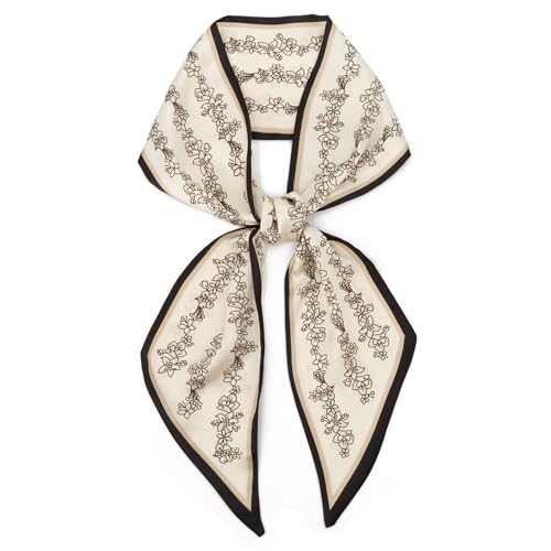 vimate Satin Purse Scarf for Hair -Summer Ladies Purse Bow Scarf for Handbags Beige Floral Silk Hair Neck Scarves Hairband Headband (Style 59)
