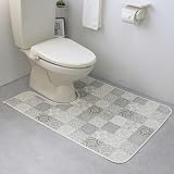 拭ける 撥水 トイレマット 80cm×145cm 耳長タイプ【アンティグロ タイル調】グレー | 標準 滑り止め ズレない ロング ワイド 日本製 清潔 抗菌 防カビ 抗ウイルス 防炎 耐次亜塩素酸 おしゃれ オシャレ 高級 上品 上質 夏 海外風 木