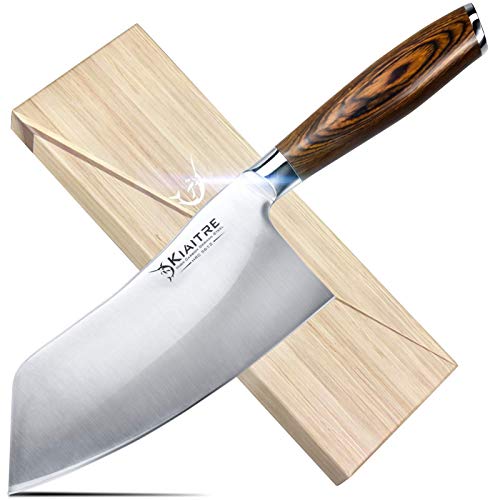 Kiaitre Meat Cleaver Knife 7 Inch – Vegetable Cleaver Knife High Carbon German Steel with Pakkawood Handle, Anti-rust Kitchen Knife with Case, Chef Knives for Meat Cutting, Cooking