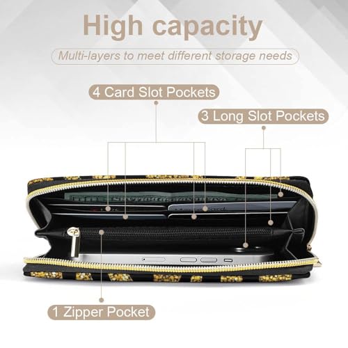 Women's Cute Decor Wallet, Long PU Zipper Wallet, Travel Purse Fashion Design, Huge Storage Capacity Purse Gold Glitter Animal Skin Tiger Stripes Print4