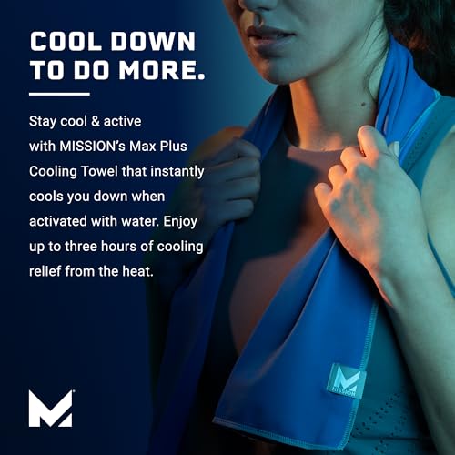 MISSION Max Plus Cooling Towel- Soft, Durable Microfiber – Cools Up to 3 Hours – UPF 50 Sun Protection – Machine Washable