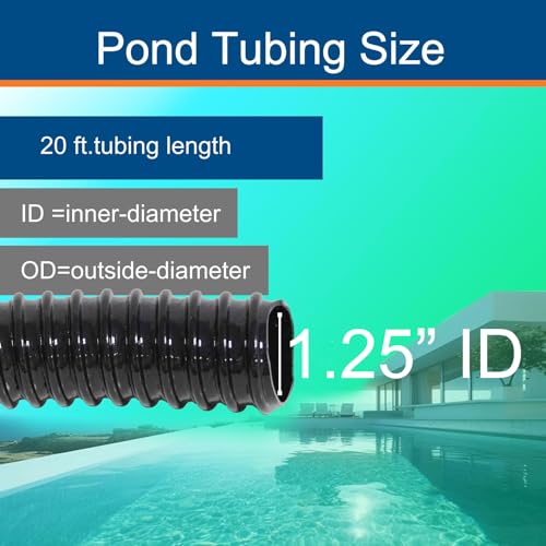 Pamopamo 1.25 Inch Pond Tubing, 1-1/4 Dia ID Corrugated Water Pipe, 20 Feet Length Flexible PVC Hose Pipe with Pipe Fittings, Aquarium, Pond Waterfall, Garden Pond Pump Drainage Tube Black - Thumbnail 2