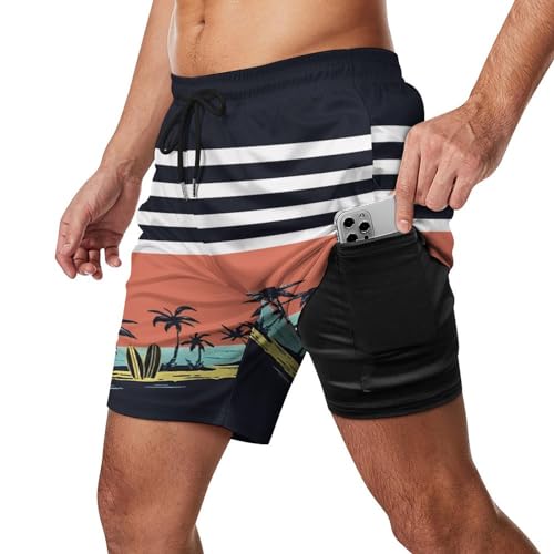 Men's Quick-Dry Swimming Trunks 7 Inch with Compression Liner 2 in 1 Beach Swim Board Shorts with Pockets2