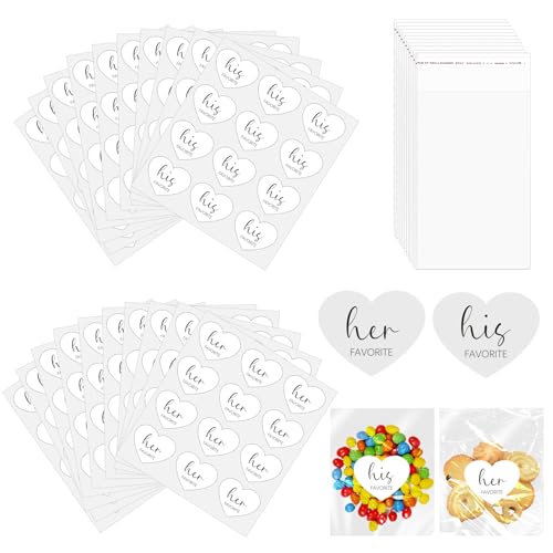 240 Set His Her Favorite Stickers with 4x6in Self Sealing Bags His Favorite Her Favorite Wedding Welcome Bag Set for Engagement Bridal Shower Wedding Guest Treat Candy Stuffer Cookie Packaging