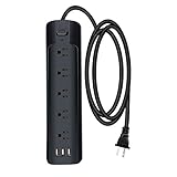 WANDOFO 5-Outlet 2 Prong Power Strip with 3 USB Ports, Polarized 2 Prong to 3 Prong Outlet Adapter, 6ft Heavy Duty Long Extension Cord, 5V3.4A USB, Ideal for Non-Grounded Outlets, Black