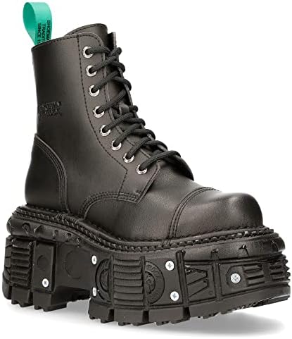 New Rock Men's BOOTS TANKMILI083C-V2 VEGAN Leather Combat Black Platform Biker Goth Punk Shoes | Image 4
