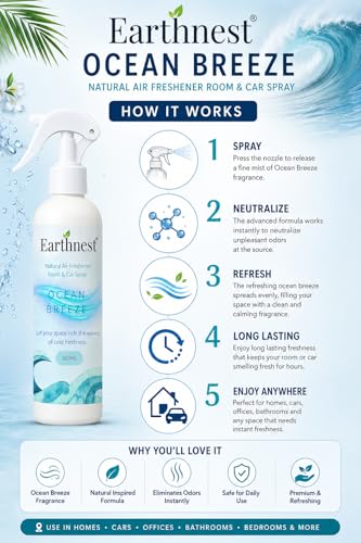 Image of Ocean Breeze Natural Air Freshener Room & Car Spray | Ocean Breeze Room Freshener Spray for Home, Office, Bathroom & Car | 200ml