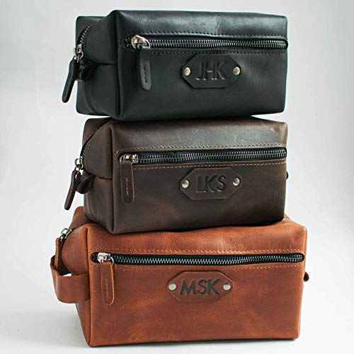 Personalized gift leather dopp kit mens gift embossed leather toi…