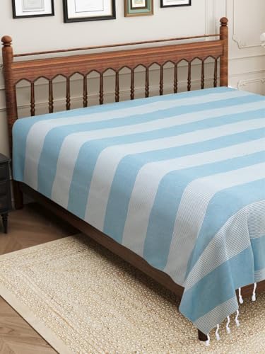 Image of 210 TC Cotton Bedsheet | Handmade Double Bedsheet | Handloom Bedsheets | Without Pillow Cover | Double Bedsheet for Summer (90X100 Inches, 7.5 x 8.3 Feet (Picton Blue)