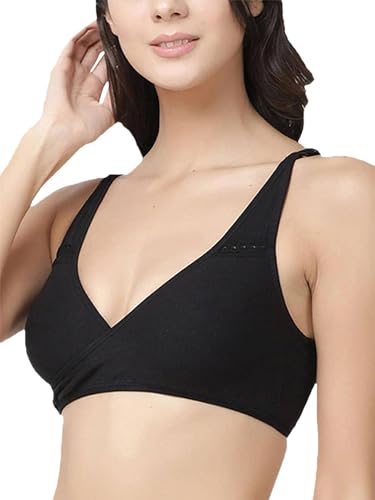 Image of Inner Sense Organic Cotton Bamboo Nursing Bra for Women I Overlap Feeding Bra with High Coverage and Wire-Free Design I Sleep Maternity Wear Without Padding