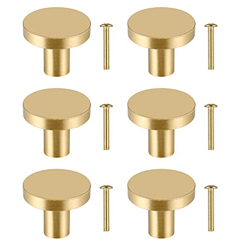 6Pcs Boutons de Meuble Ronds, Bouton de Tiroir en Laiton Massif, Poignée de Meuble Armoire, Bouton de Porte Or pour Placard, Poignee Meuble Dorée, Monotrou Trou avec 6 vis Pour Commode Armoire Placard