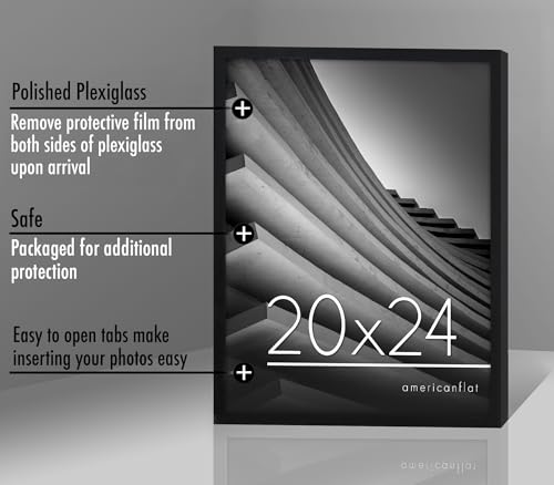 Americanflat 20x24 Picture Frame with Polished Plexiglass - Streamline Collection - Thin Border Picture Frame for Wall Display - Hanging Hardware Included - Black