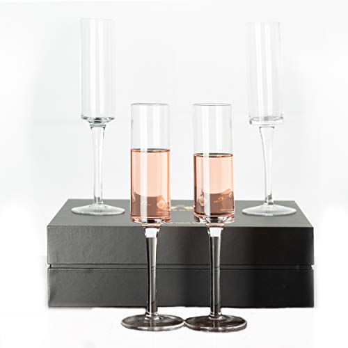 Lemonsoda Champagne Flutes Set Of 4 - Hand-Blown Crystal Mimosa Glasses - Unique Champagne Glasses For Sparkling Wine And Cocktail - Lead-Free Wedding Champagne Flute Glass 4-Pack In Gift Box #TOP1