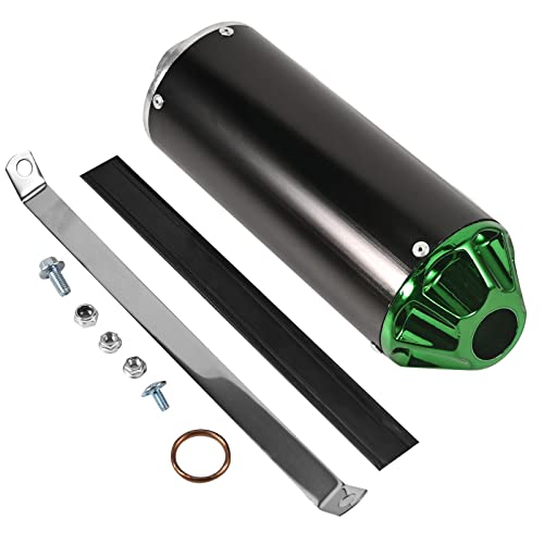 Trkimal Motorrad Auspuff Schalldämpfer 28mm Universal Motorrad Edelstahl Schalldämpfer Hinten Auspuffrohr mit Klemmdichtung für 50cc 70cc 90cc 110cc 125cc ATV Dirt Pit Quad Bike Motocross (Grün)