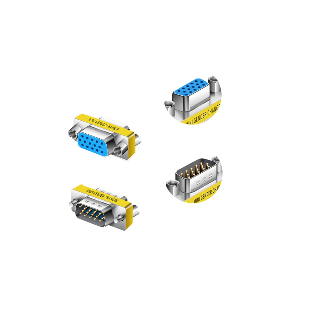 Slimline VGA HD15 Gender Changer -Zero Modem Adapter VGA Coupler for 2 displays-F/F-M/M (2, Two Combination（M-M,F-F）)