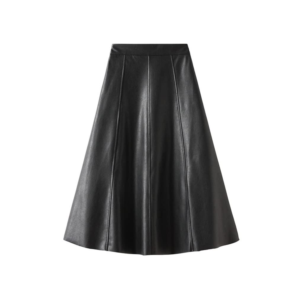 Dninmim Gonna da donna vintage in finta pelle da donna, lunghezza media, gonna a linea, beige kaki