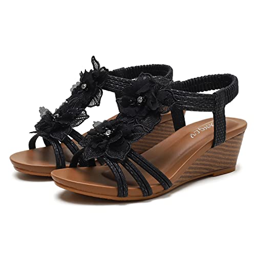 Women's Round Open Toe Ankle Strap Wedge Sandals Slip On Summer Dressy Shoes with Embellishments2