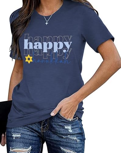 Hanukkah Shirt Women Hanukkah Menorah Candles T-Shirt Jewish Chanukah Lighting Tee Tops