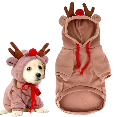 FYJCXCMP Hunde Weihnachtskostüm, Haustier-Elch-Kostüm, Niedliche Weihnachtskleidung, Hoodie für Hunde, Elch-Design (XL)