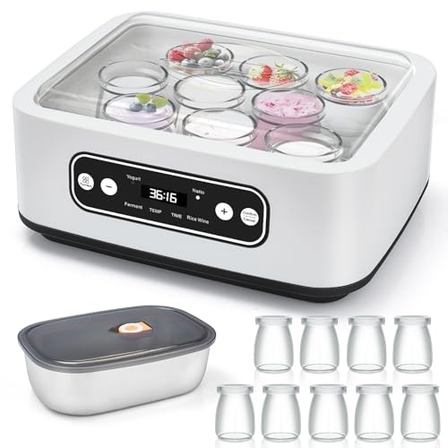 1.6L YaourtièRe, Avec 9 Pots Portables, Pot IntéRieur En Acier Inoxydable 304, Minuterie RéGlable...