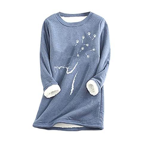 YMING Women's Warm Sherpa Lined Fleece Jumper Crew Neck Sport Sweatshirt Casual Pullover Loungewear Blue 3XL Cover