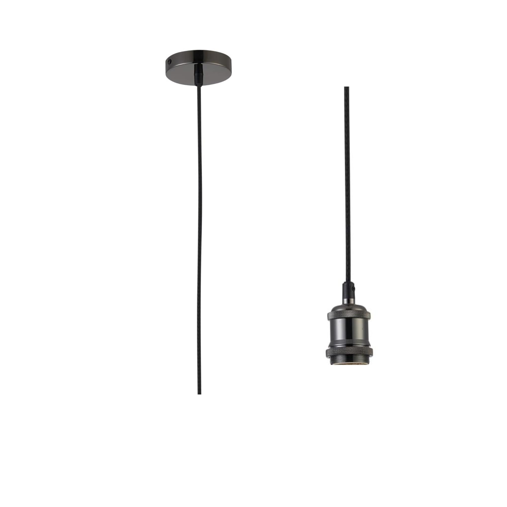 Vintage Black Chrome Textile Braided Wire Pendant, Metal E27 Bulb Holder and Ceiling Rose, and black textile Cable