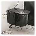 SmartSylva Black Basic Smart Function Wall Hung Toilet Combo, Built-In Water Tank, Heated Seat,Auto Flush,Foot Sensor Flush,Nightlight, with In-Wall Carrier (No Need to buy an Additional Water Tank)