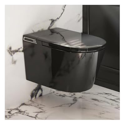 SmartSylva Black Basic Smart Function Wall Hung Toilet Combo, Built-In Water Tank, Heated Seat,Auto Flush,Foot Sensor Flush,Nightlight, with In-Wall Carrier (No Need to buy an Additional Water Tank)