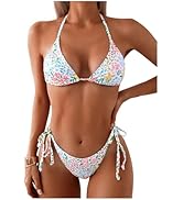Verdusa Women's 2 Piece Floral String Bikini Set Sexy Halter Triangle Backless High Cut Swimsuit