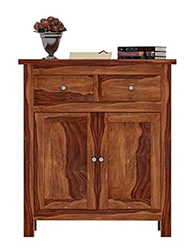 Image of SHIKHA WOOD CRAFT Solid Sheesham Wood Sideboard Cabinet with 2 Drawers and 2 Doors Storage | Wooden Multipurpose Cabinet Storage Furniture for Living Room, Bedroom, Hotel, and Kitchen (Brown Finish)