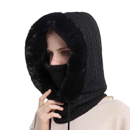 Zymoplas Gorro de Invierno Conjunto de protección Facial con Capucha Pesca esquí Ciclismo equitación Ciclismo Senderismo Viaje Cuello Gorro térmico Gorro Femenino, Negro