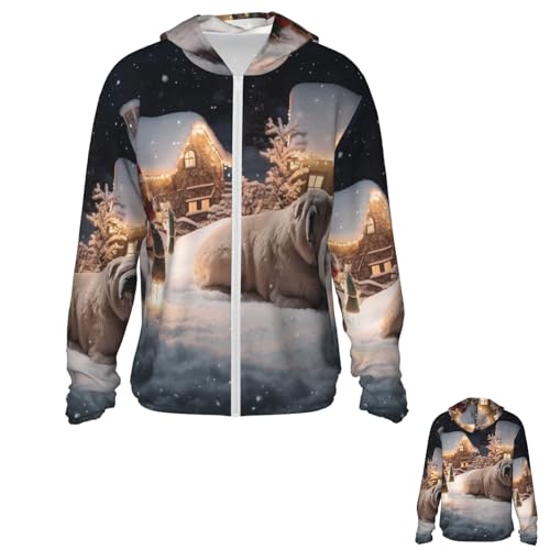Men's Sun Protection Jacket UPF 50+ Full Zipper Long Sleeve UV Hoodie Shirt Winter X-mas Women's Outdoor Jacket Black
