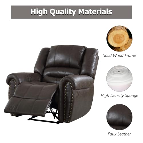 Image of CANMOV Leather Recliner Chair Set of 2, Classic and Traditional Manual Recliner Chair with Comfortable Arms and Back,Manual Single Recliner Sofa for Living Room, Dark Grey