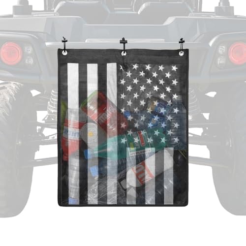 Universal Trash Sack ATV UTV Mesh Trash Bag Large Storage Bag Teslin Compatible with Polaris RZR CFMOTO Can-Am Teryx Arctic Cat Golf Cart Pioneer Boat(American Flag Print)