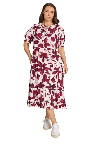 EVANS Curve Floral Tie Neck Maxi Dress - Women's - Plus Size Curve Red